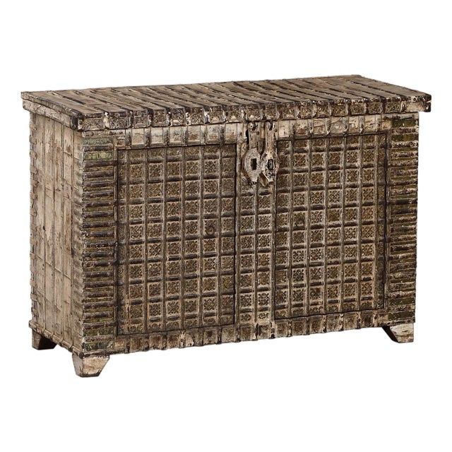 Antique Indian Teakwood and Iron Pitara Chest Console For Sale