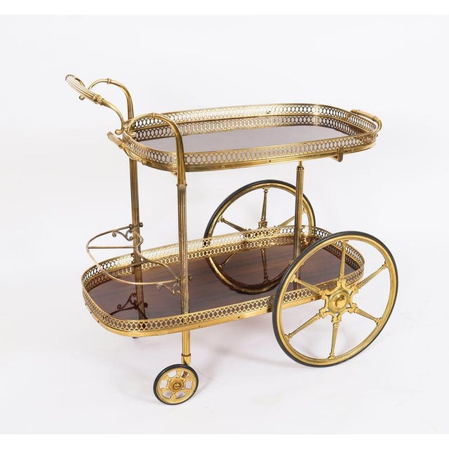 1950s Mid-Century French Walnut and Brass Galleried Drinks Trolley, 1950s For Sale - Image 5 of 18