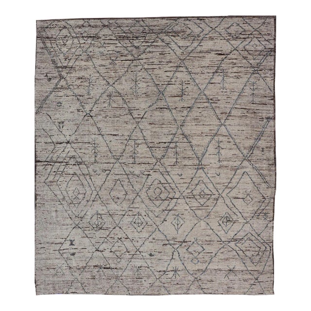 Modern Moroccan Rug by Keivan Woven Arts in Cream and Blue For Sale