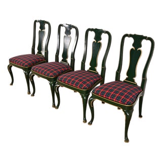 Kindel Furniture Chinoiserie Queen Anne Green Lacquered and Gold Gilt Dining Chairs, Set of Four For Sale