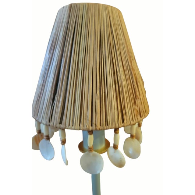 Metal Visual Comfort Baby Blue Glass Rod Jeweled Custom Raffia Shell Trim Shade Single Light Wall Lamp Sconce For Sale - Image 7 of 9