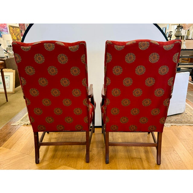 Pair of Ethan Allen Red Upholstered Arm Chairs For Sale In New York - Image 6 of 7