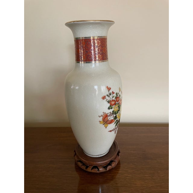 Late 20th Century Vintage Late 20th Century Satsuma Vase With Butterflies and Brightly Colored Flowers For Sale - Image 5 of 13