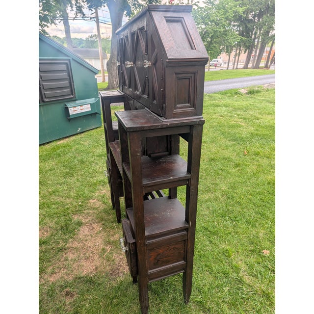Vintage Arts & Crafts Geometric Smoking Cabinet & Pipe Rack Etagere Console For Sale - Image 17 of 18