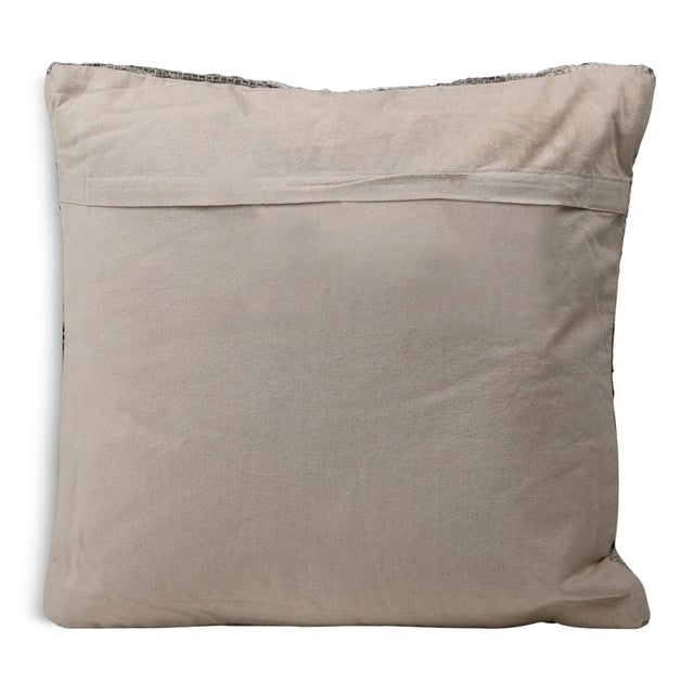 Modern cozy hand woven wool and cotton 24" x 24" pillow. Tones of grey, charcoal, and ivory in an attractive striped...