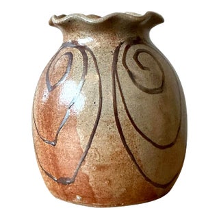 Vintage Boho Original Studio Pottery Ruffle Vase For Sale
