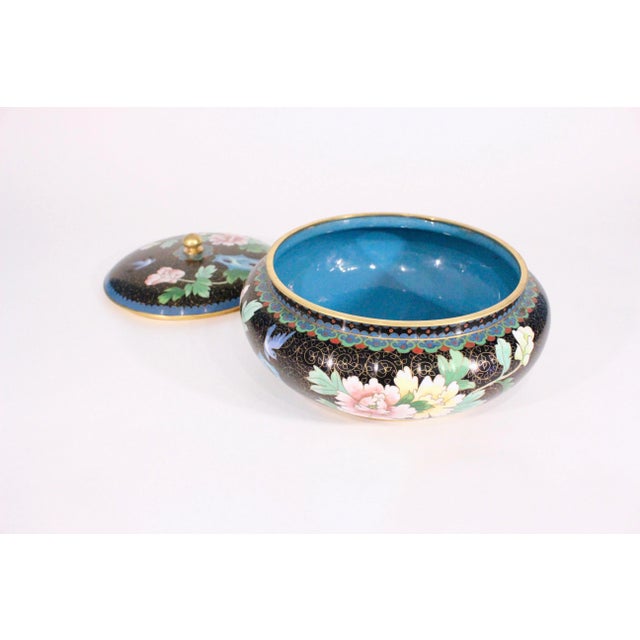 Large Cloisonné Lidded Floral Bowl For Sale In Raleigh - Image 6 of 8
