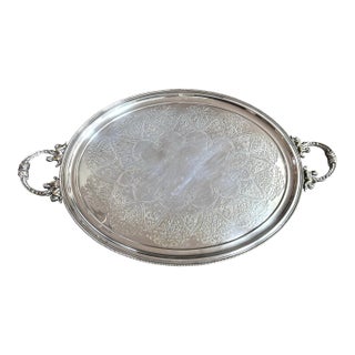 Gorgeous Vintage Wilson Silversmiths Sheffield 31"x19.5" Oval Serving Tray. SilverPlate on Brass With Cherub Handles. Scroll Design With Beaded Edge. For Sale