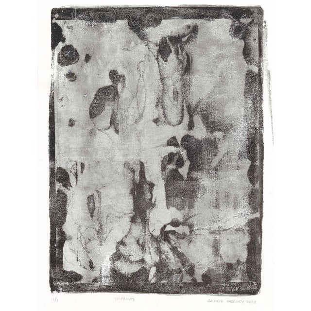 Imprints Monoprint 9*12r Black White Art by Carrie Bergey For Sale