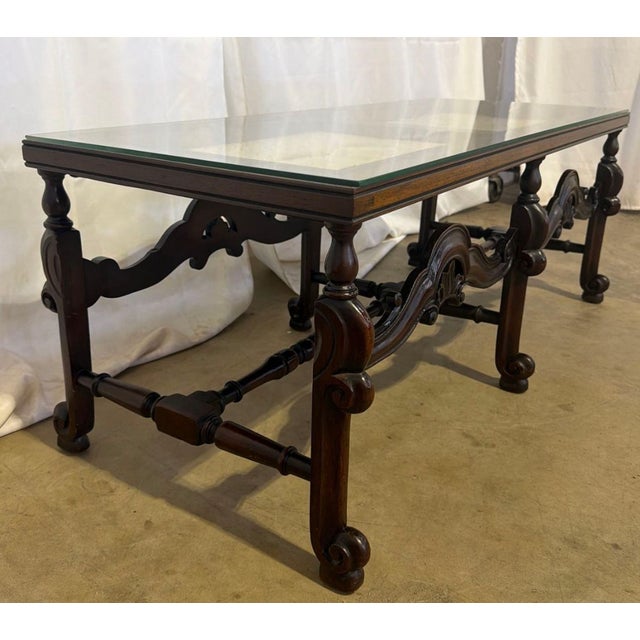 Brown Antique Spanish Baroque Style Mahogany Vitrine Display Coffee Table For Sale - Image 8 of 10