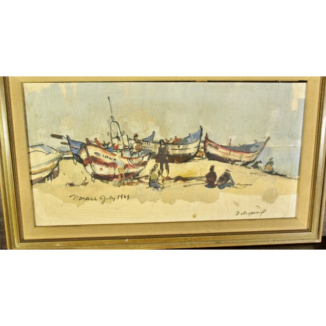 Mid-Century Modern Oil on Panel Beach Scene Nazare July 1969 For Sale - Image 3 of 4
