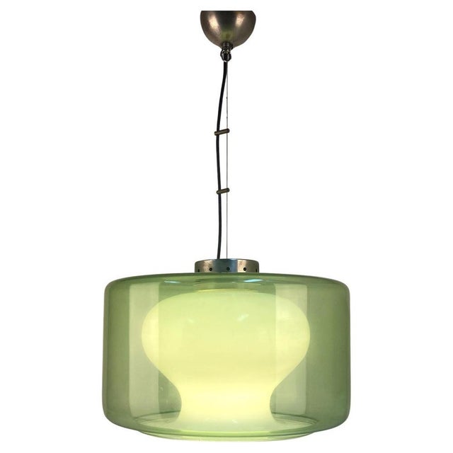 Large Green and Opaline Glass Pendant, 1960s For Sale - Image 9 of 9