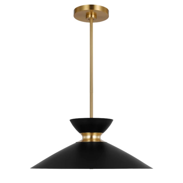 ED Ellen DeGeneres by Visual Comfort Studio Heath Wide Pendant, Midnight Black & Burnished Brass For Sale