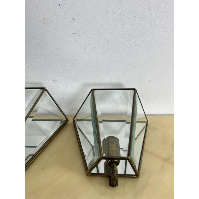 1950s Mid-Century Modern Brass and Glass Mirror Wall Lamps, 1950s, Set of 2 For Sale - Image 5 of 16