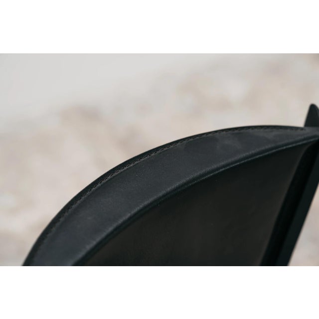 Vintage Chairs in Black Metal with Leather and Aqua Green Fabric, 1980s, Set of 4 For Sale - Image 6 of 13