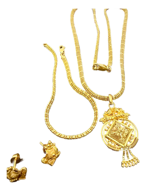 30.8 Gm 22 Karat Yellow Gold Earring , Bracelet & Chain + Pendant Bridal Suite