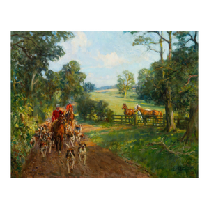 British Hunt Scene Oil Painting “Off to the Meet” by Lionel Dalhousie Edwards