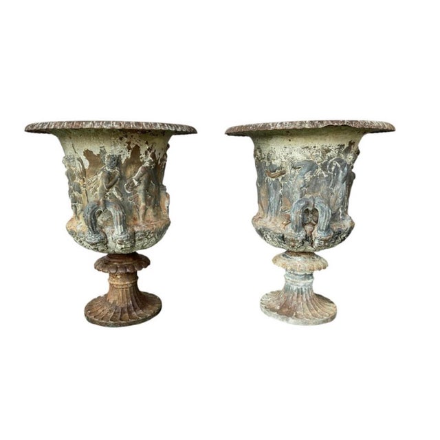 French 19th Century French Cast Iron Medici Borghese Garden Urns Pair For Sale - Image 3 of 18