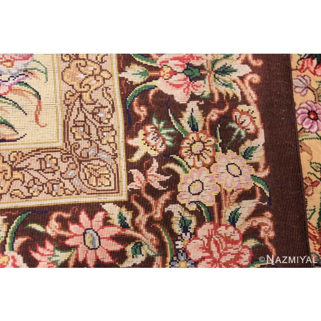 Persian Silk Scatter Floral Vase Luxury Qum Rug For Sale - Image 9 of 9