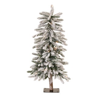 LED Flocked Alpine Pencil Tree with Metal Base 3'H For Sale