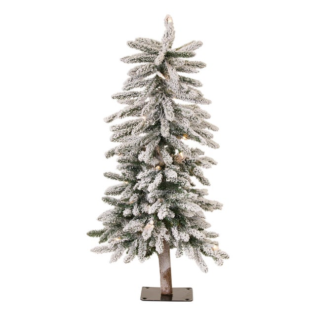 LED Flocked Alpine Pencil Tree with Metal Base 3'H For Sale