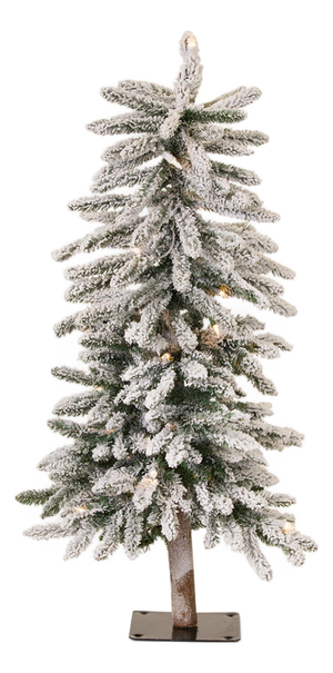 LED Flocked Alpine Pencil Tree with Metal Base 3'H