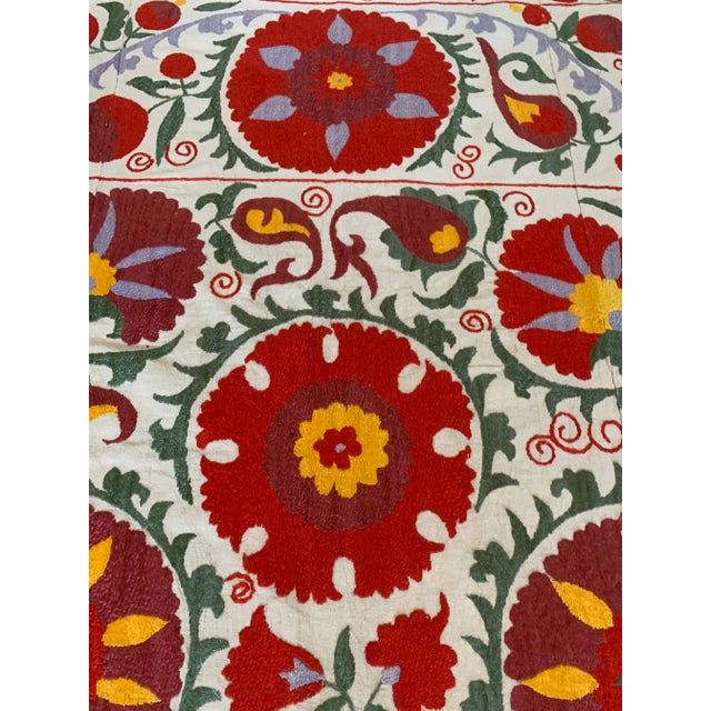 Textile Vintage Colorful Hand Embroidered Floral Pommagranite Suzani Textile Bukhara Uzbekistan For Sale - Image 7 of 13