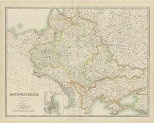 Antique Map of South-West Russia by Johnston, 1909