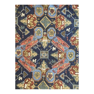 Thibaut Persian Rug Cotton Fabric in Navy 5 1/2 Yards For Sale
