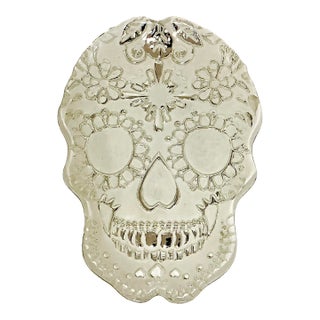 1980s Vintage Boho Chic Mexican Style Skull Decorative Bowl, Halloween For Sale
