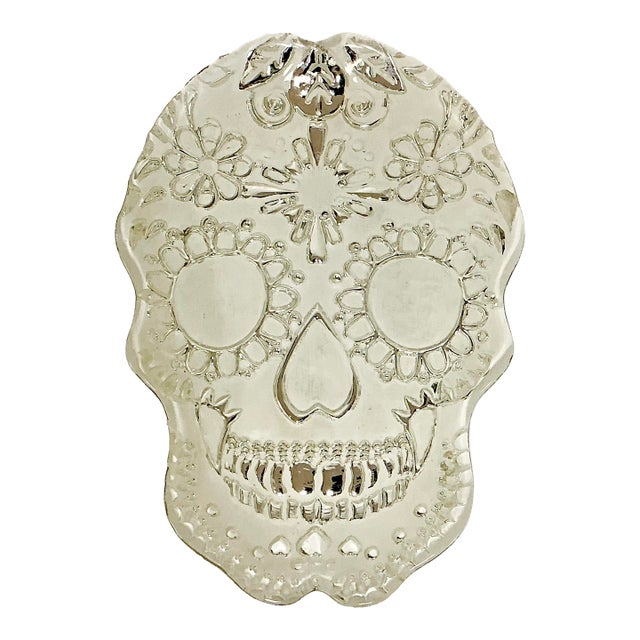 1980s Vintage Boho Chic Mexican Style Skull Decorative Bowl, Halloween For Sale