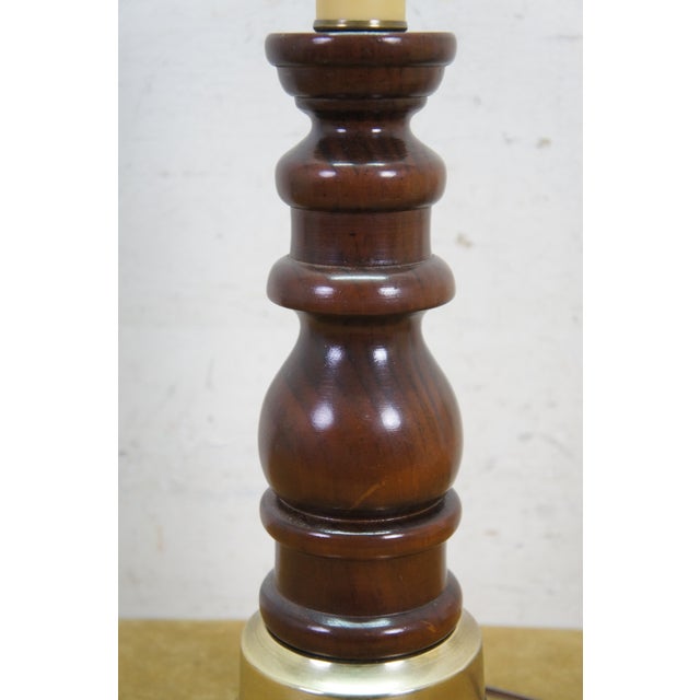 Mid 20th Century Mid Century Modern Turned Wood Spindle & Brass Pedestal Base Candlestick Table Lamp For Sale - Image 4 of 13