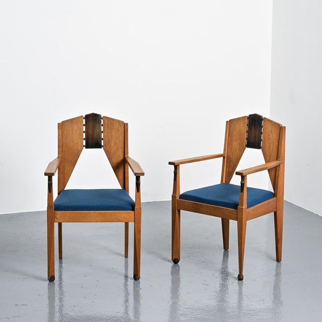 Pair of armchairs designed by j.j. Zijfers in amsterdam in 1928, within the context of the amsterdam school movement. made...