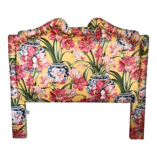 Chinoiserie Amaryllis Upholstered Headboard For Sale