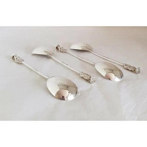 Antique Victorian London Silver Apostle Spoons with Heraldic Seals, 1897, Set of 4 For Sale - Image 4 of 14