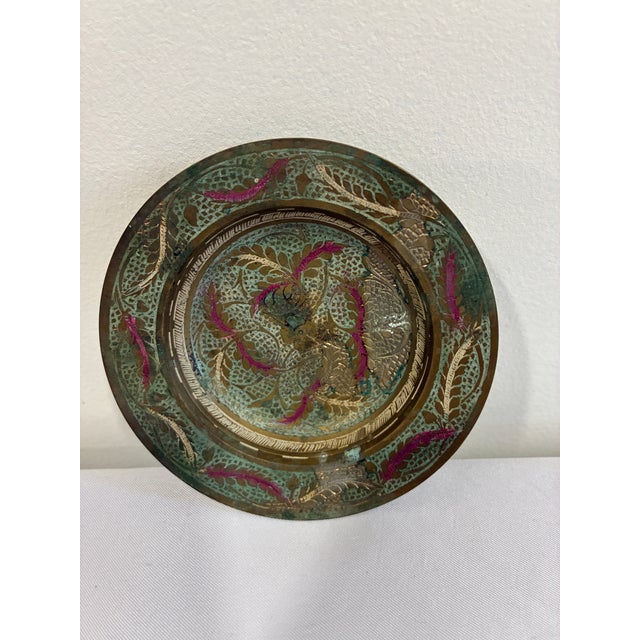 Mid 20th Century Vintage Indian Brass Trinket Dish With Etched Floral Detail For Sale - Image 5 of 8