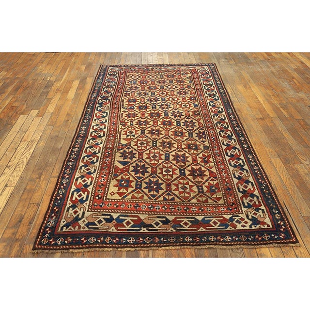 19th Century Caucasian Kazak Carpet ( 3'10" x 8' - 117 x 244 ) Antique Caucasian Hallway Runner Wool Yellow Rug, Circa...