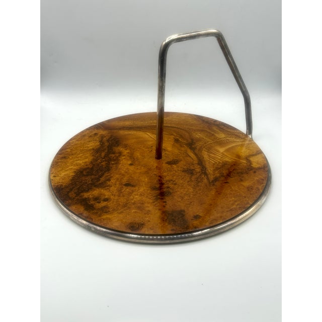 Italian modernist serving tray by Shertonn /Argentieri of Brescia. Features a richly patterned woodgrain Bakelite veneer...