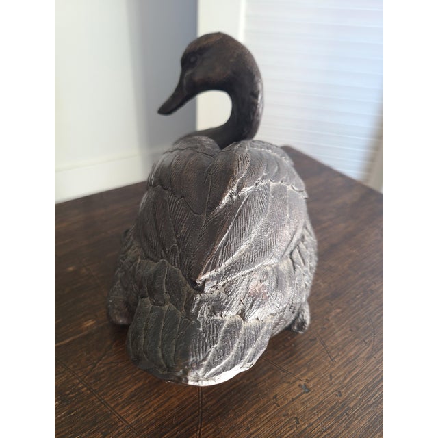 1920s Antique 1920's Patinated Bronze Sculpture of a Seated Duck For Sale - Image 5 of 13
