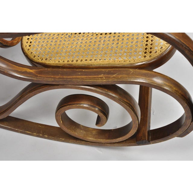 Vintage Mid Century Modern Thonet Style Bentwood & Cane Rocker Rocking Chair (C) For Sale - Image 11 of 18