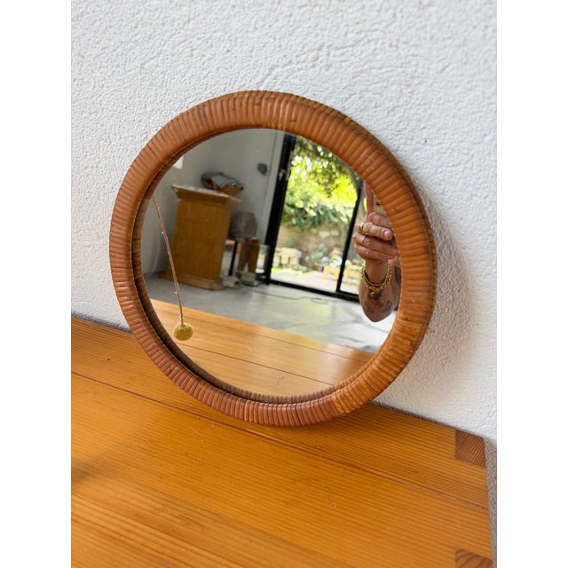 Vintage Round Wicker Mirror, 1960s For Sale - Image 15 of 17