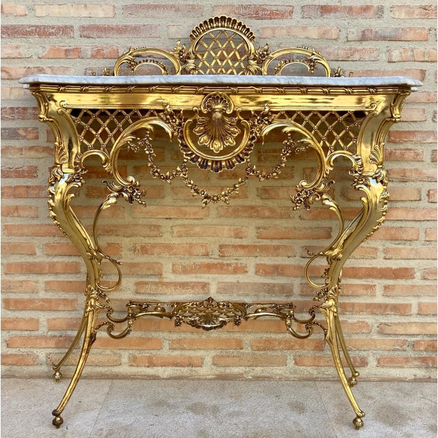 French Mid-Century Italian Gilt Bronze Console with Marble Top, circa 1960 For Sale - Image 3 of 14