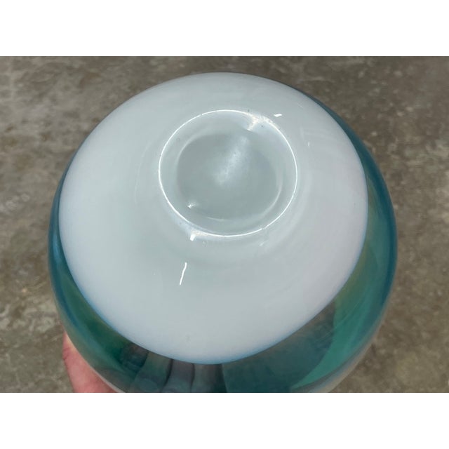 Vintage Murano Cased Glass Bowl – Turquoise & Milk White Incamiciato – Italian Art Glass For Sale In Atlanta - Image 6 of 8