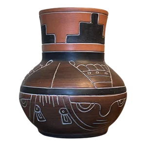 Vintage Leopoldo De Mexico Aztec Mayan Red Clay Pottery Folk Art Vase