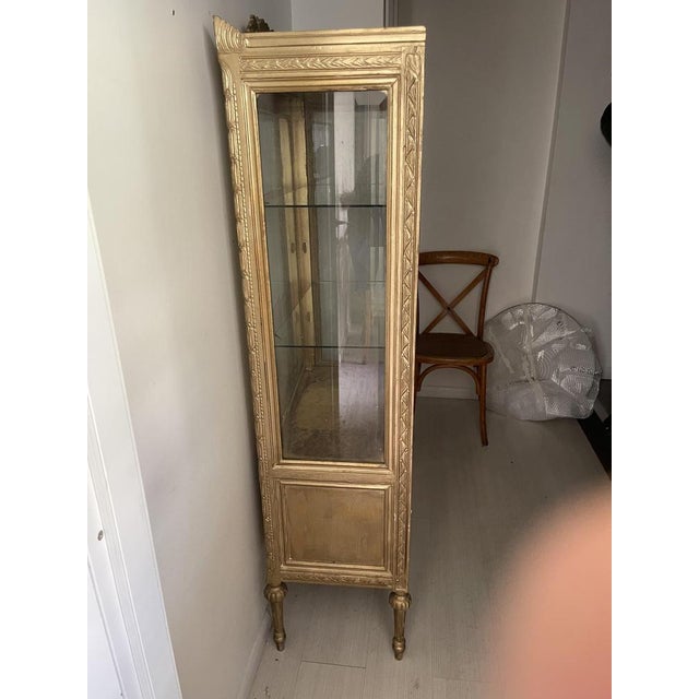 Wood Mid-Century Baroque Carved Wooden Display Cabinet with Tufted Interior, 1980s For Sale - Image 7 of 16