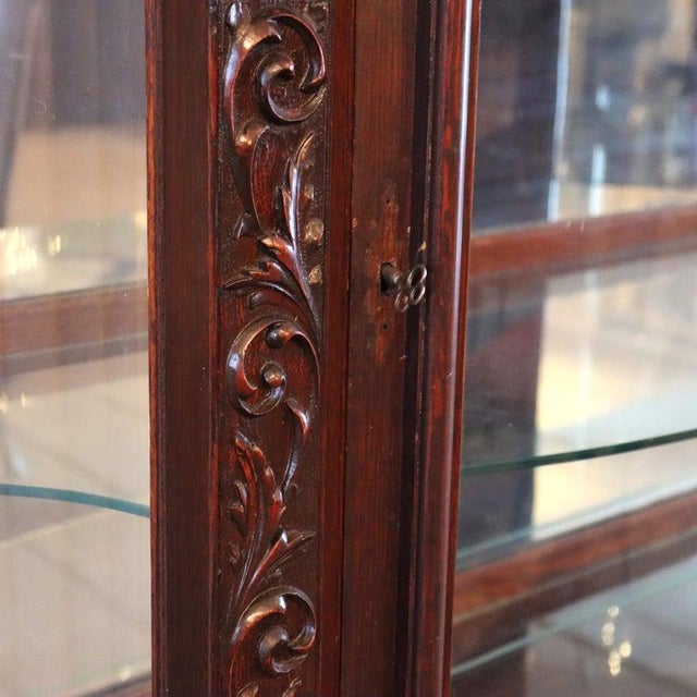 Wood Oversized Rj Horner Deeply Figural Griffin & Floral Carved Oak China Cabinet, Attributed For Sale - Image 7 of 17