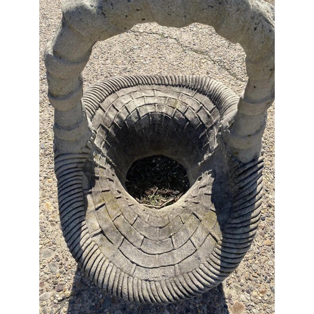 Sculpture Materials Vintage Woven Basket With Handle Cast Concrete Stone Large Garden Planter Pot For Sale - Image 7 of 10