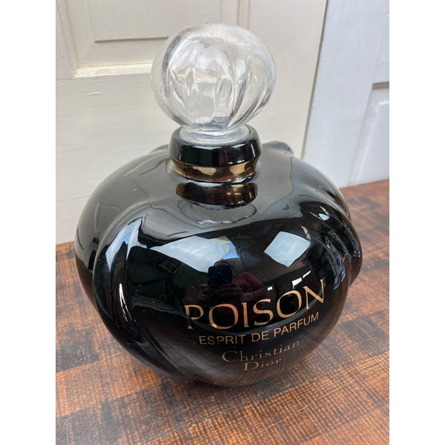 Glass Perfume Bottle Retail Counter Display Large Poison Christian Dior Paris Black W Clear Stopper For Sale - Image 7 of 11