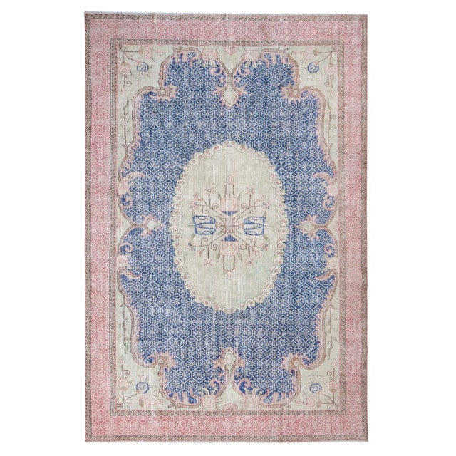 1960s Vintage Turkish Oushak Rug - 6′7″ × 10′3″ For Sale