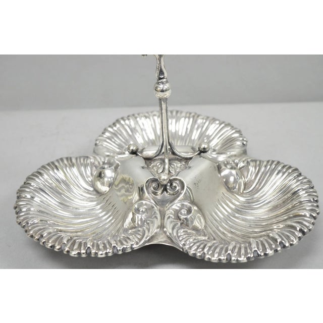 Antique English Victorian Silver Plated Triple Clam Shell Nautical Candy Dish For Sale - Image 9 of 16